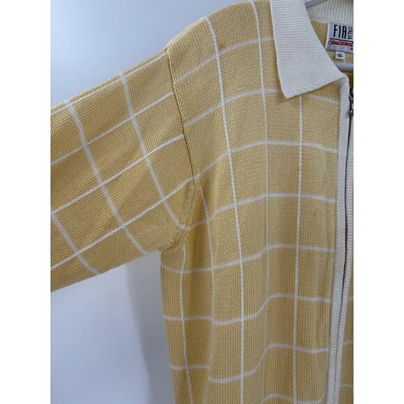FIA Italia Vintage Knit Jacket Womens XL Yellow White Windowpane Full Zip Collar - Picture 4 of 16